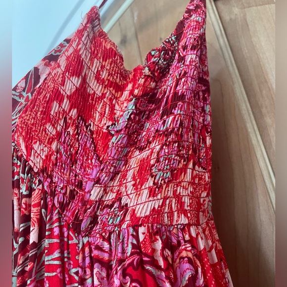 FREE PEOPLE Intimately Maxi Red Floral Dress with Slit Size Small- Like New - Picture 3 of 5